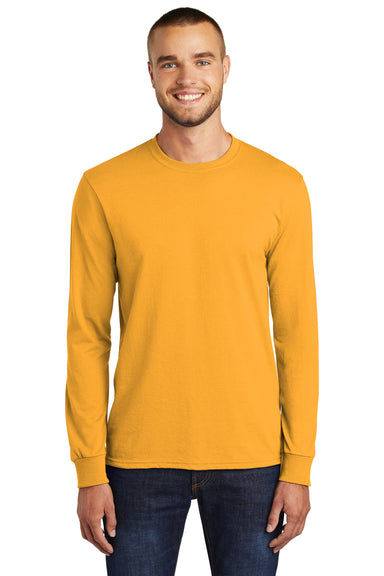 Port & Company PC55LS/PC55LST Mens Core Long Sleeve Crewneck T-Shirt Gold Model Front