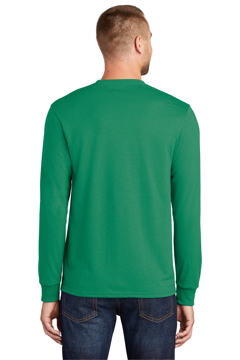 Port & Company PC55LS/PC55LST Mens Core Long Sleeve Crewneck T-Shirt Kelly Green Model Back