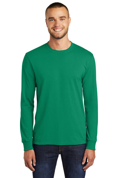 Port & Company PC55LS/PC55LST Mens Core Long Sleeve Crewneck T-Shirt Kelly Green Model Front