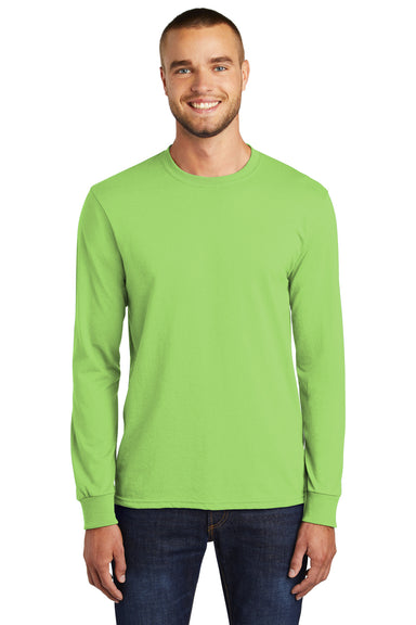 Port & Company PC55LS/PC55LST Mens Core Long Sleeve Crewneck T-Shirt Lime Green Model Front