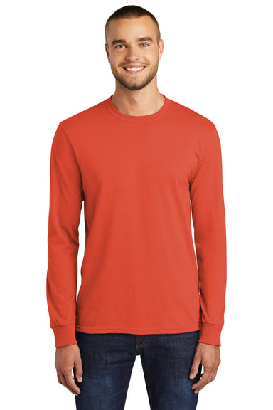 Port & Company PC55LS/PC55LST Mens Core Long Sleeve Crewneck T-Shirt Orange Model Front