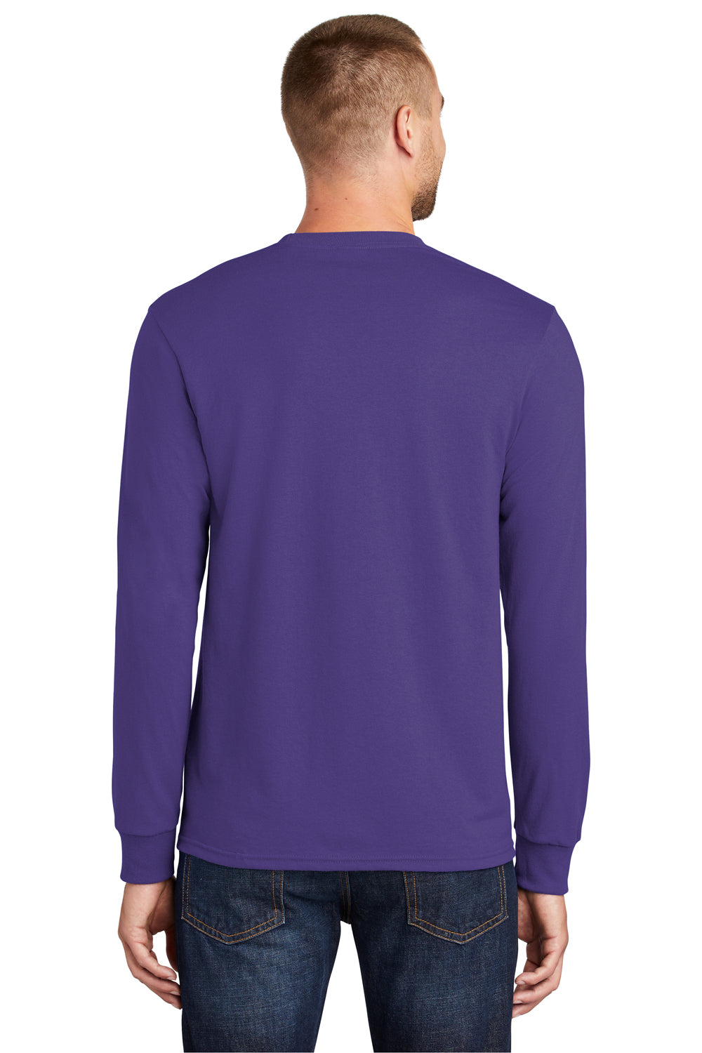 Port & Company PC55LS/PC55LST Mens Core Long Sleeve Crewneck T-Shirt Purple Model Back