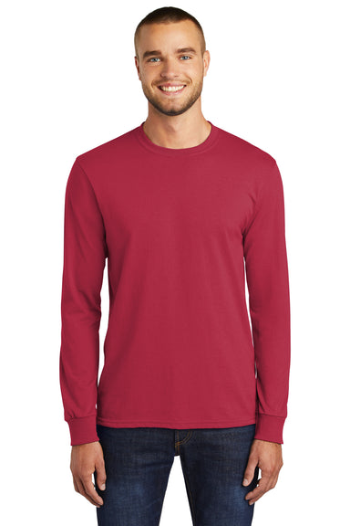 Port & Company PC55LS/PC55LST Mens Core Long Sleeve Crewneck T-Shirt Red Model Front