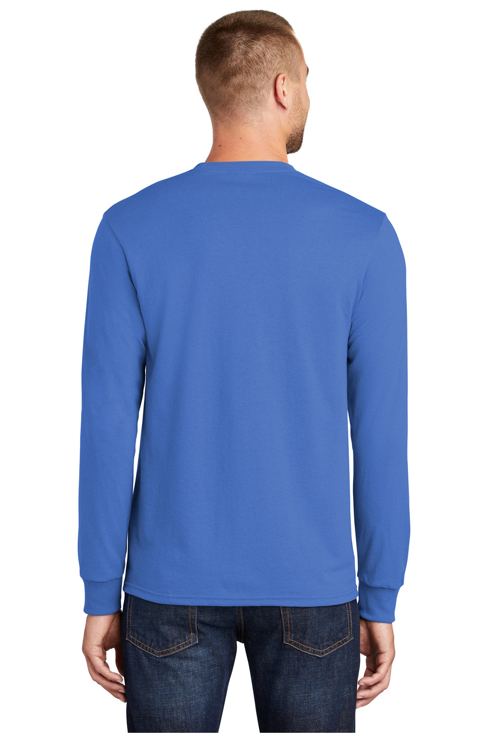 Port & Company PC55LS/PC55LST Mens Core Long Sleeve Crewneck T-Shirt Royal Blue Model Back