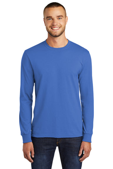 Port & Company PC55LS/PC55LST Mens Core Long Sleeve Crewneck T-Shirt Royal Blue Model Front