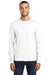 Port & Company PC55LS/PC55LST Mens Core Long Sleeve Crewneck T-Shirt White Model Front