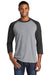 Port & Company PC55RS Mens Core Moisture Wicking 3/4 Sleeve Crewneck T-Shirt Heather Grey/Jet Black Model Front