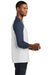 Port & Company PC55RS Mens Core Moisture Wicking 3/4 Sleeve Crewneck T-Shirt White/Navy Blue Model Side