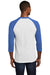 Port & Company PC55RS Mens Core Moisture Wicking 3/4 Sleeve Crewneck T-Shirt White/Royal Blue Model Back