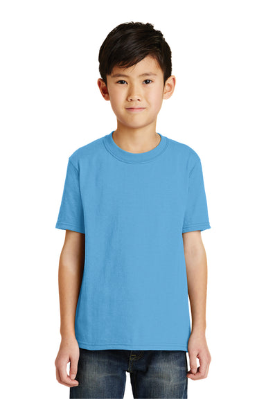 Port & Company PC55Y Youth Core Short Sleeve Crewneck T-Shirt Aquatic Blue Model Front