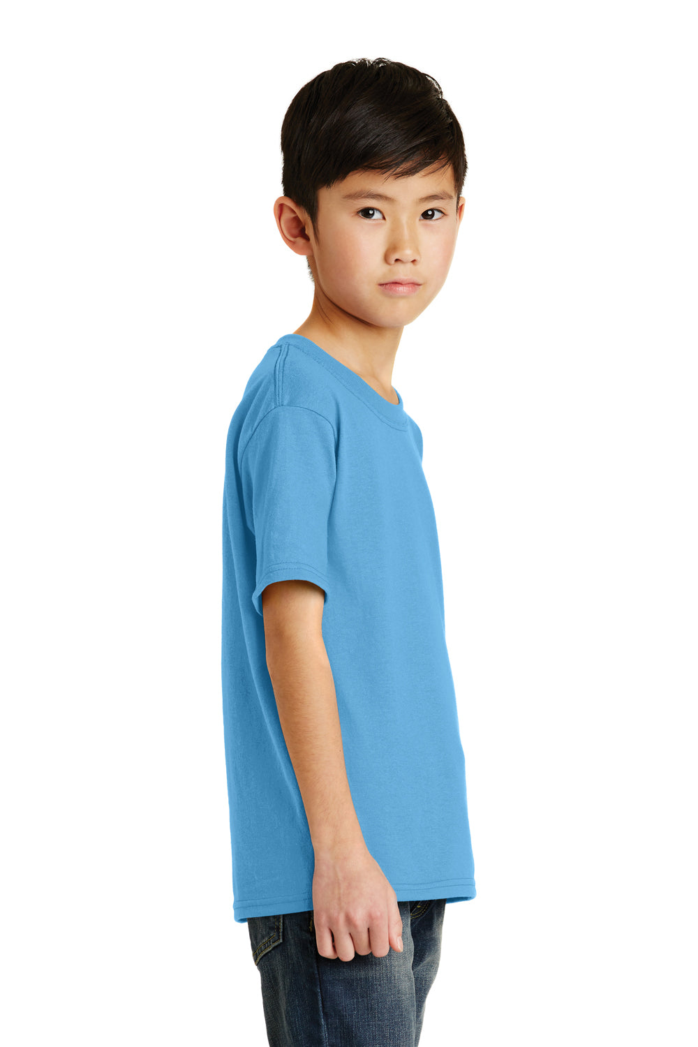 Port & Company PC55Y Youth Core Short Sleeve Crewneck T-Shirt Aquatic Blue Model Side