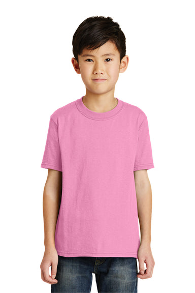 Port & Company PC55Y Youth Core Short Sleeve Crewneck T-Shirt Candy Pink Model Front