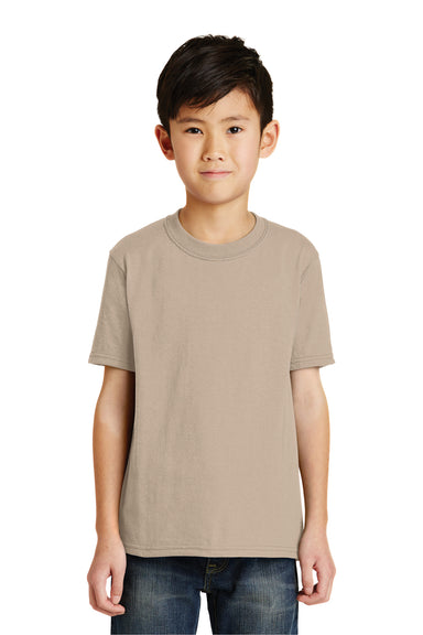 Port & Company PC55Y Youth Core Short Sleeve Crewneck T-Shirt Desert Sand Model Front