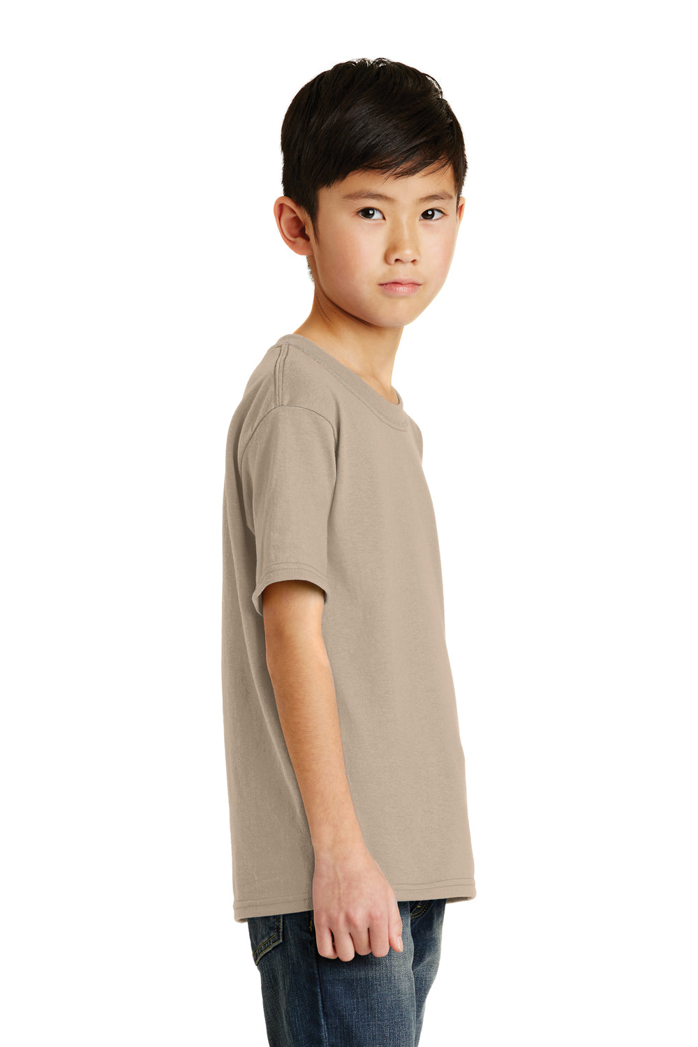 Port & Company PC55Y Youth Core Short Sleeve Crewneck T-Shirt Desert Sand Model Side