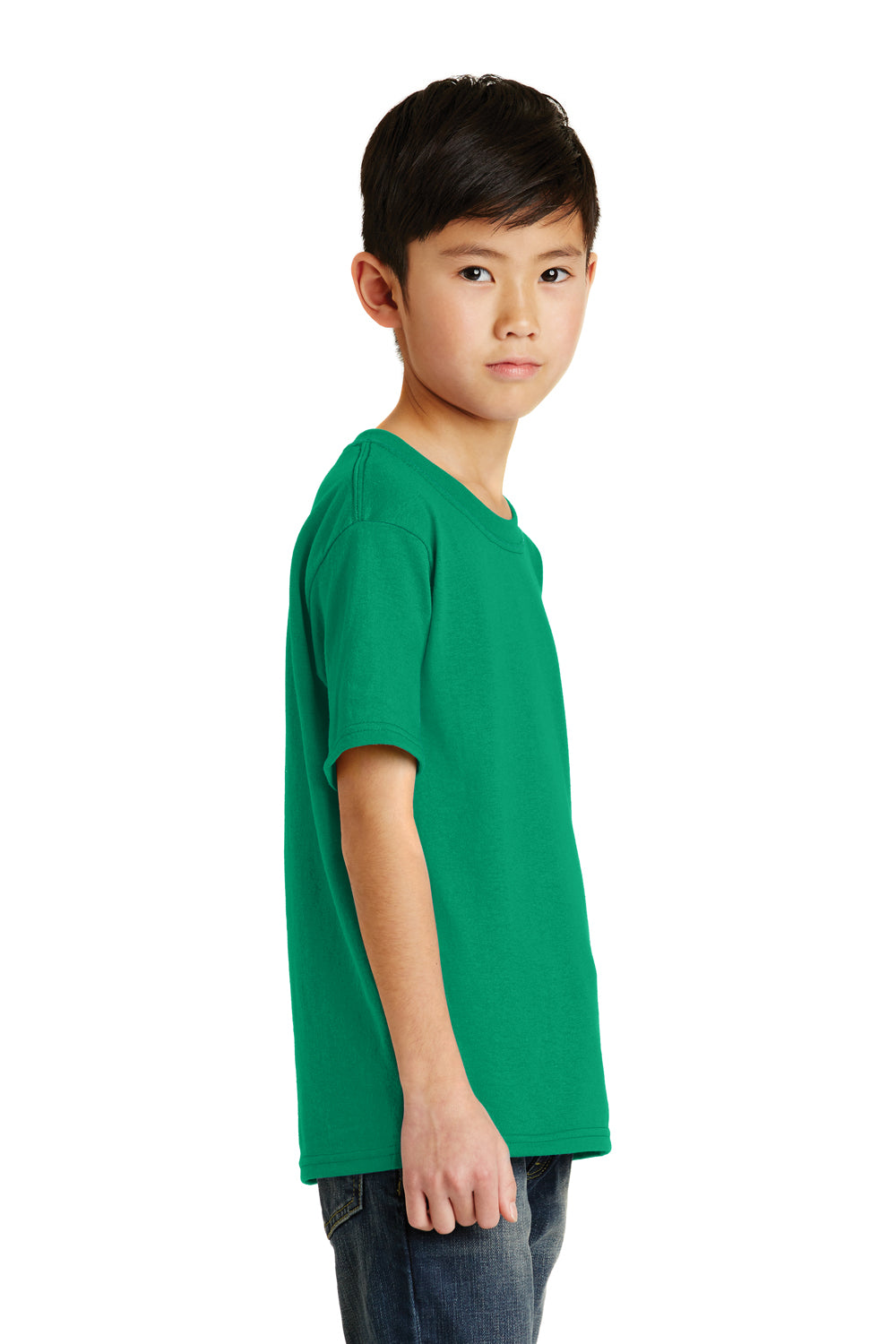 Port & Company PC55Y Youth Core Short Sleeve Crewneck T-Shirt Kelly Green Model Side