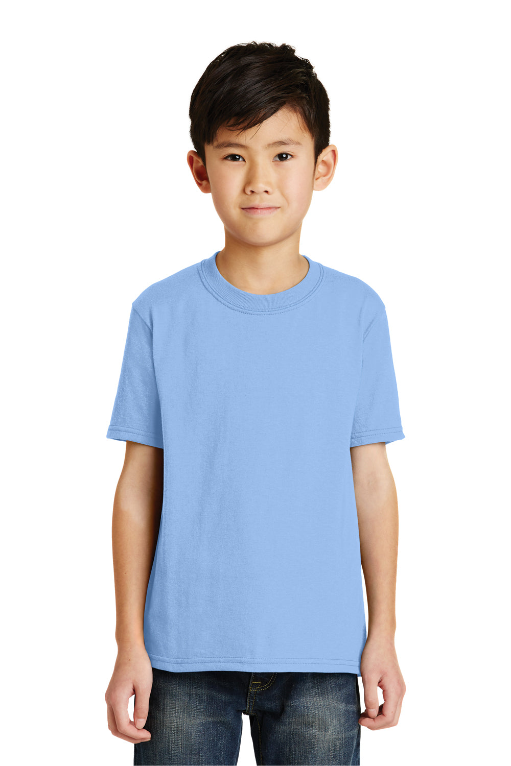 Port & Company PC55Y Youth Core Short Sleeve Crewneck T-Shirt Light Blue Model Front