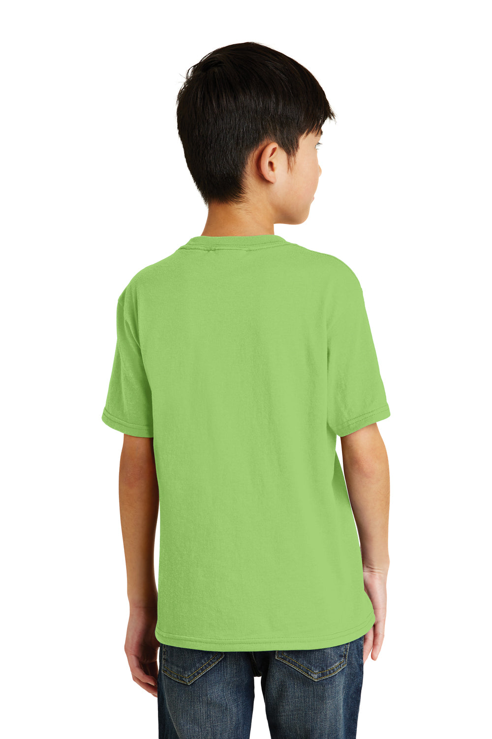 Port & Company PC55Y Youth Core Short Sleeve Crewneck T-Shirt Lime Green Model Back