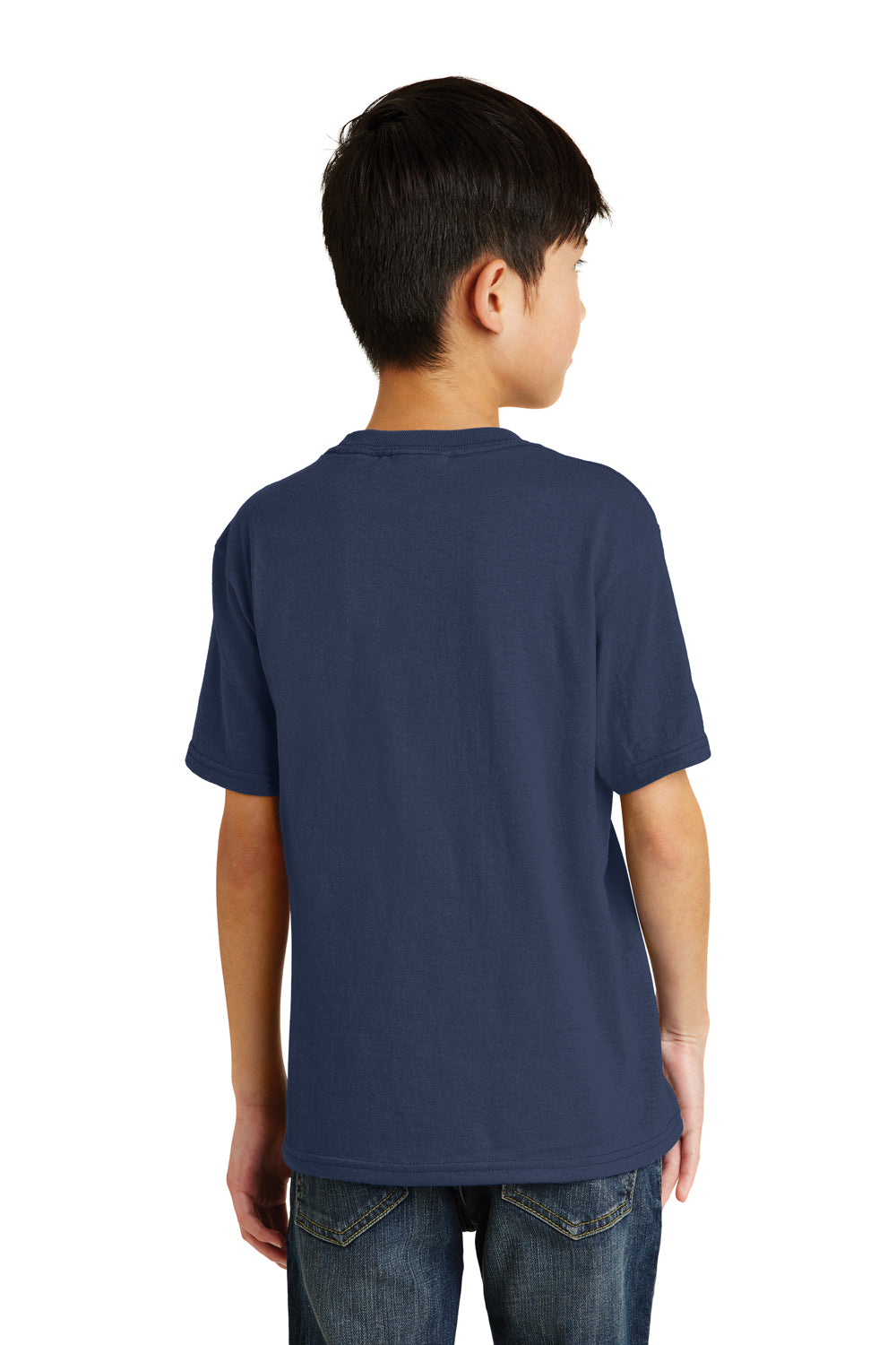 Port & Company PC55Y Youth Core Short Sleeve Crewneck T-Shirt Navy Blue Model Back