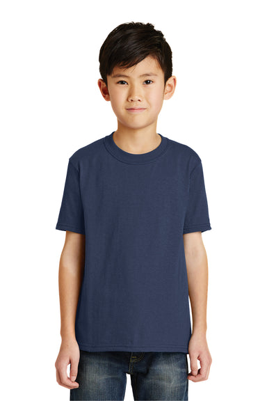 Port & Company PC55Y Youth Core Short Sleeve Crewneck T-Shirt Navy Blue Model Front