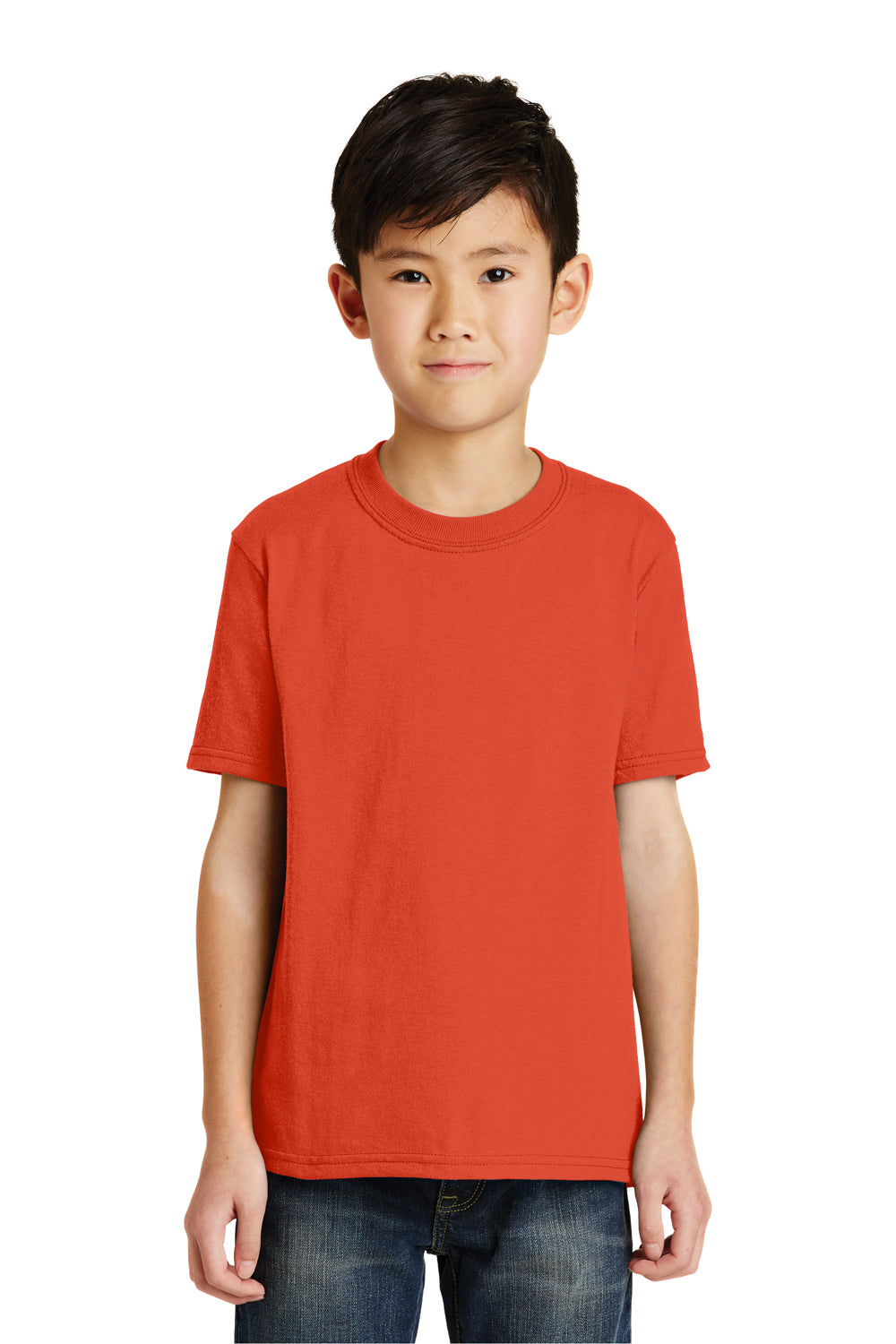 Port & Company PC55Y Youth Core Short Sleeve Crewneck T-Shirt Orange Model Front