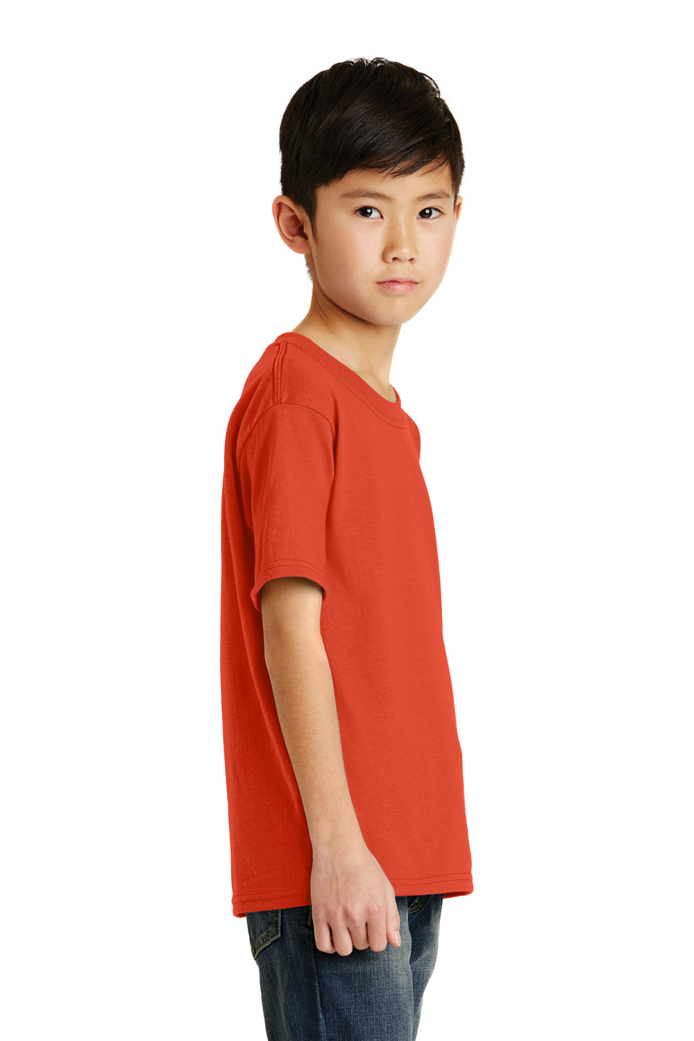 Port & Company PC55Y Youth Core Short Sleeve Crewneck T-Shirt Orange Model Side