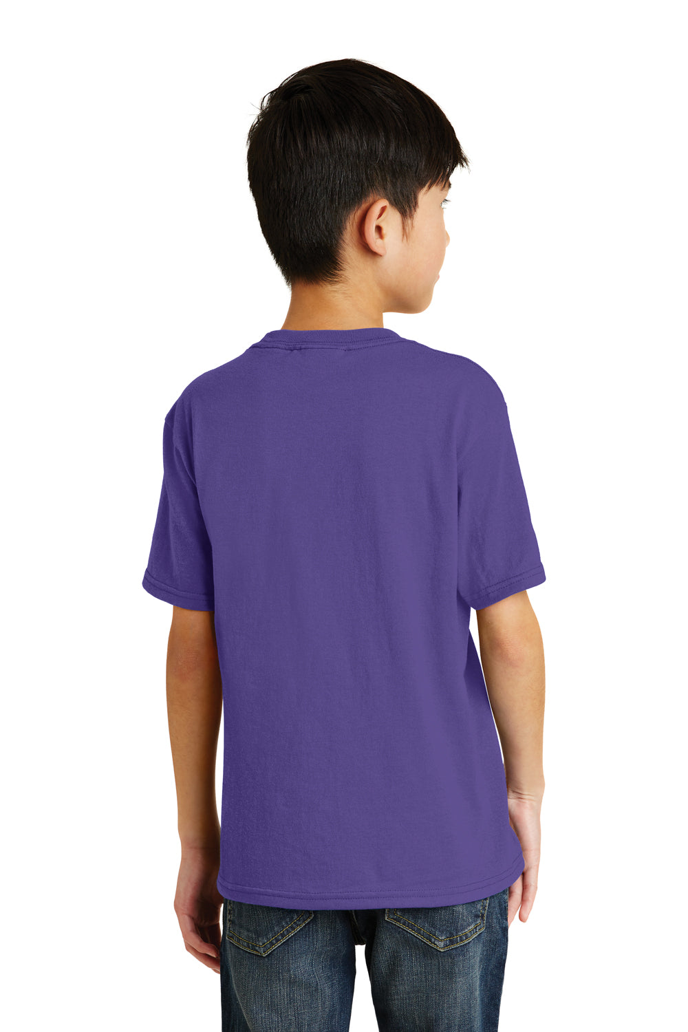 Port & Company PC55Y Youth Core Short Sleeve Crewneck T-Shirt Purple Model Back