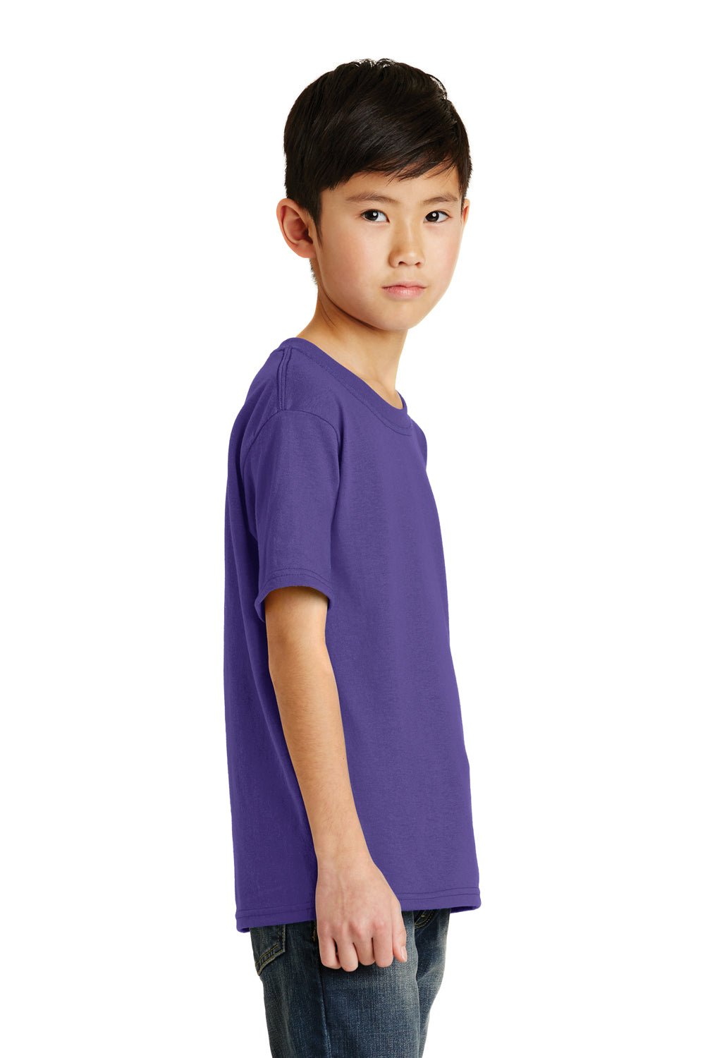 Port & Company PC55Y Youth Core Short Sleeve Crewneck T-Shirt Purple Model Side