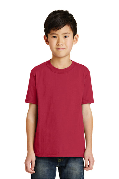 Port & Company PC55Y Youth Core Short Sleeve Crewneck T-Shirt Red Model Front