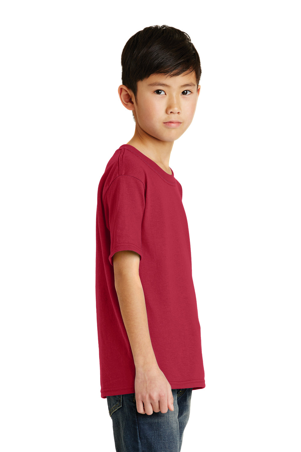 Port & Company PC55Y Youth Core Short Sleeve Crewneck T-Shirt Red Model Side