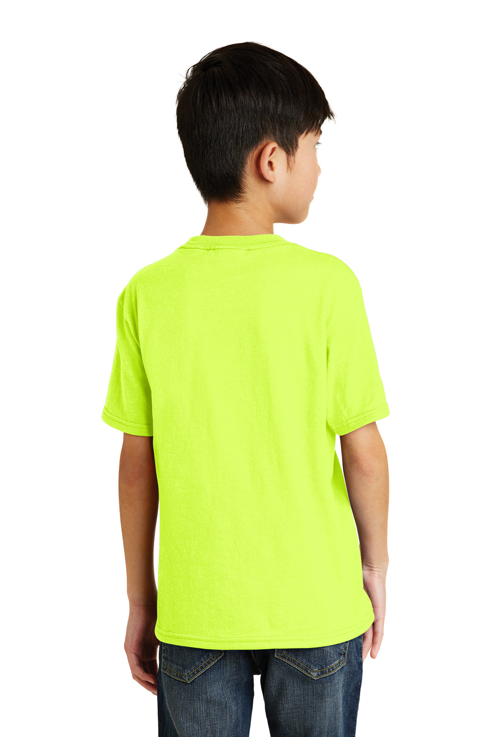 Port & Company PC55Y Youth Core Short Sleeve Crewneck T-Shirt Safety Green Model Back