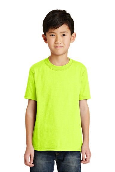 Port & Company PC55Y Youth Core Short Sleeve Crewneck T-Shirt Safety Green Model Front