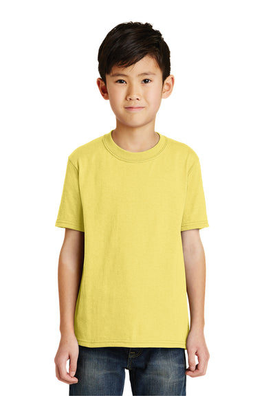 Port & Company PC55Y Youth Core Short Sleeve Crewneck T-Shirt Yellow Model Front