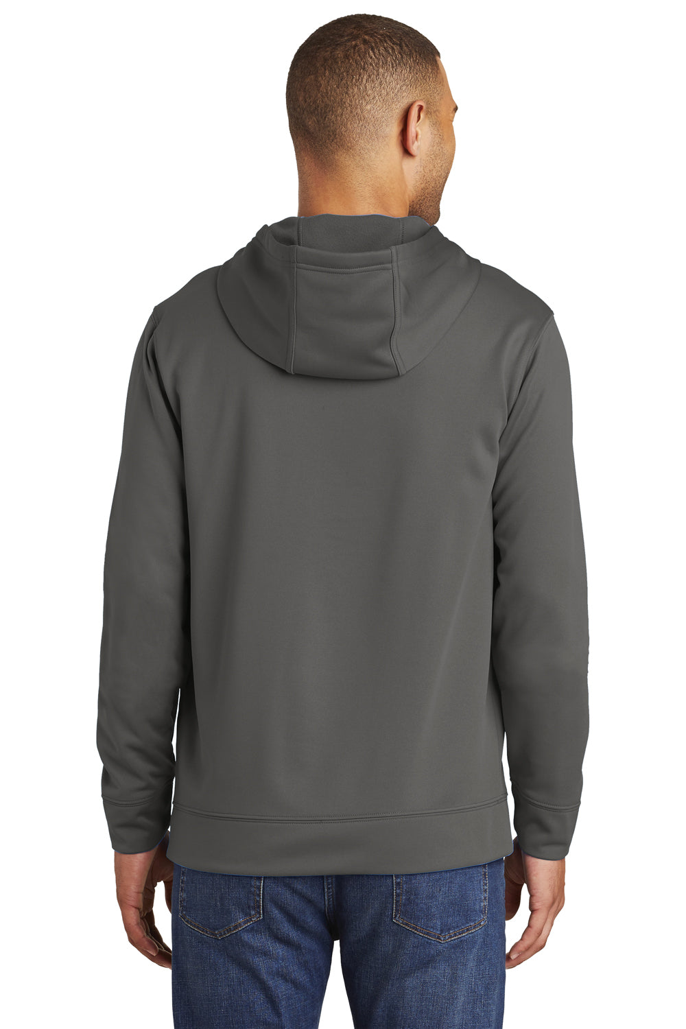 Port & Company PC590H Mens Dry Zone Performance Moisture Wicking Fleece Hooded Sweatshirt Hoodie Charcoal Grey Model Back