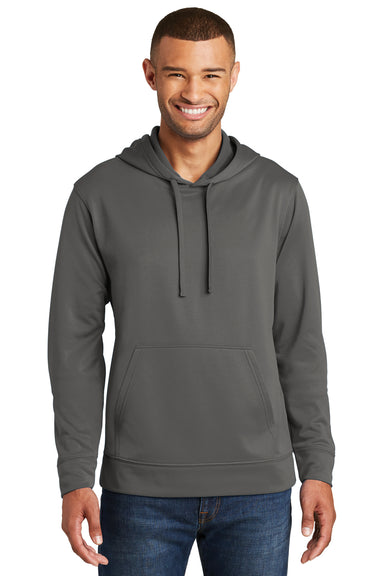 Port & Company PC590H Mens Dry Zone Performance Moisture Wicking Fleece Hooded Sweatshirt Hoodie Charcoal Grey Model Front