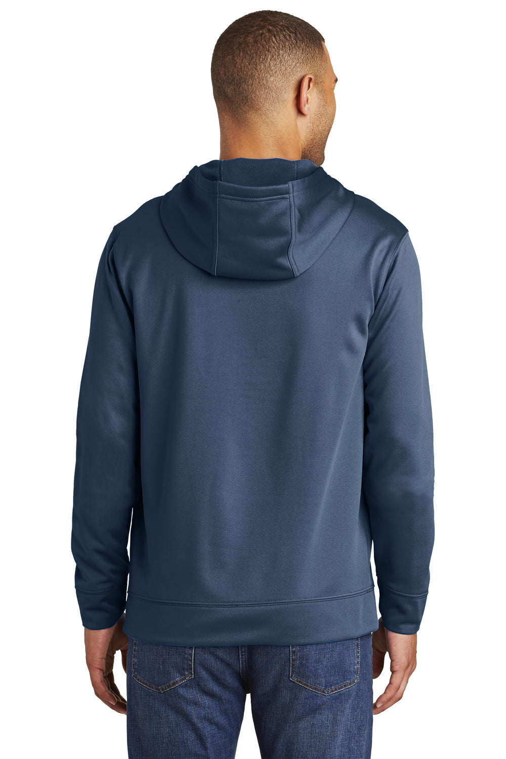 Port & Company PC590H Mens Dry Zone Performance Moisture Wicking Fleece Hooded Sweatshirt Hoodie Deep Navy Blue Model Back