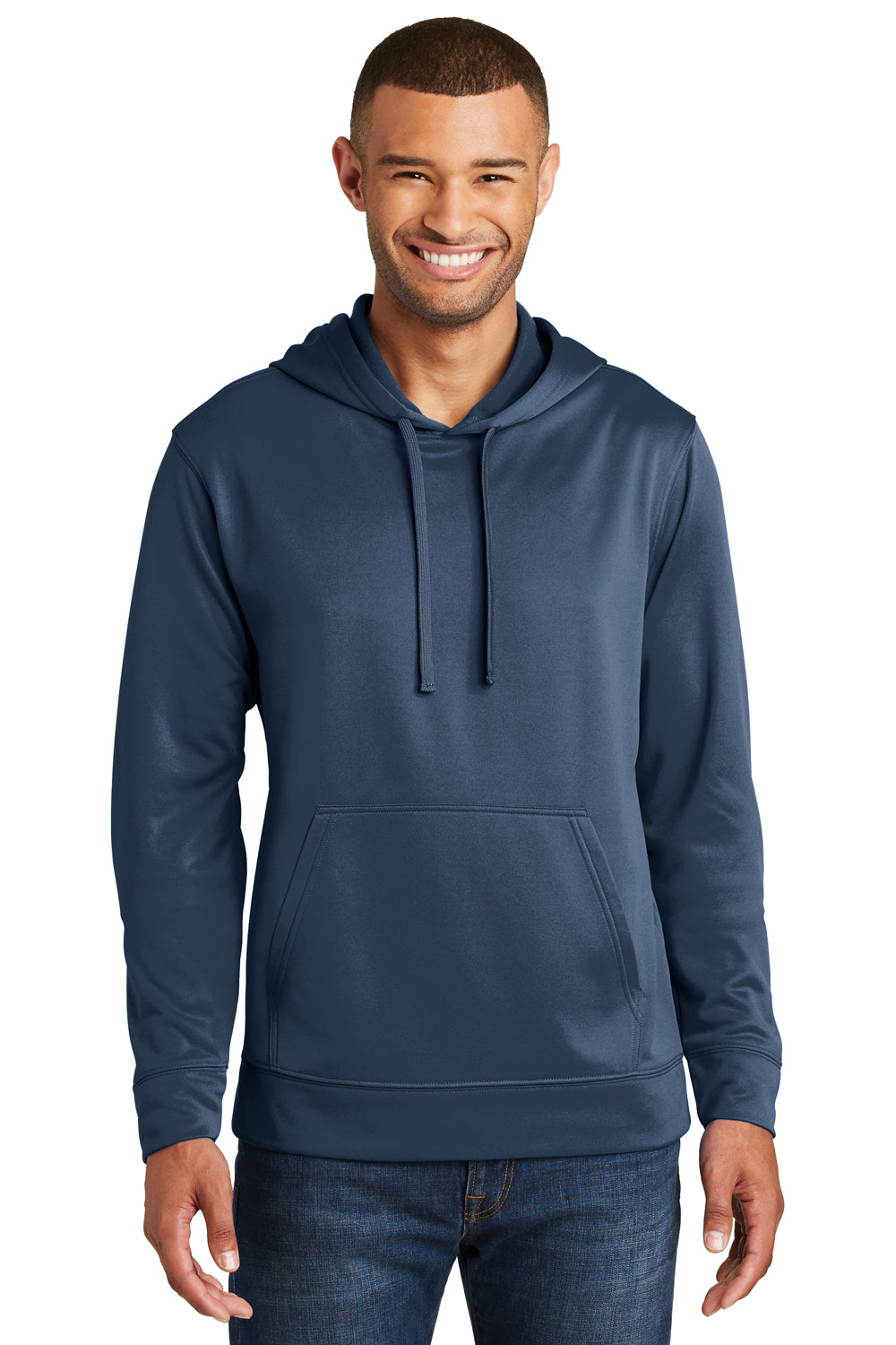 Port & Company PC590H Mens Dry Zone Performance Moisture Wicking Fleece Hooded Sweatshirt Hoodie Deep Navy Blue Model Front