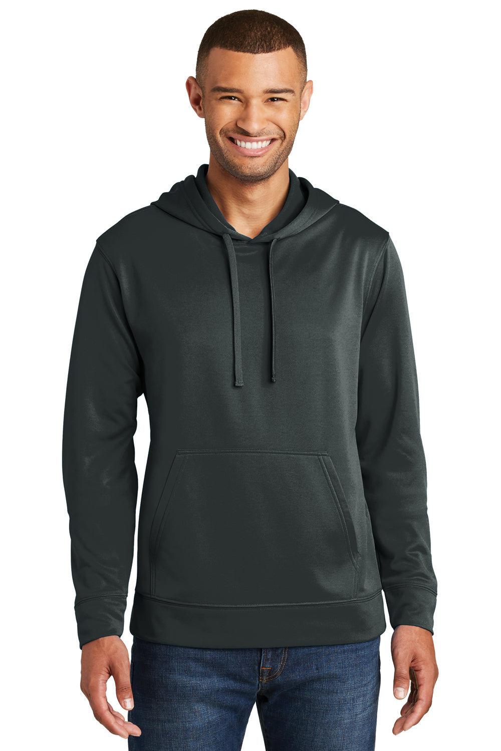 Port & Company PC590H Mens Dry Zone Performance Moisture Wicking Fleece Hooded Sweatshirt Hoodie Jet Black Model Front