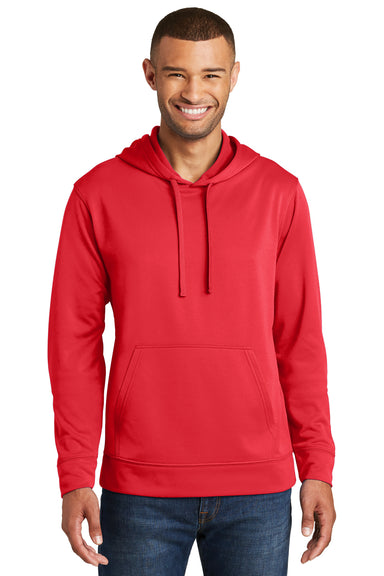 Port & Company PC590H Mens Dry Zone Performance Moisture Wicking Fleece Hooded Sweatshirt Hoodie Red Model Front