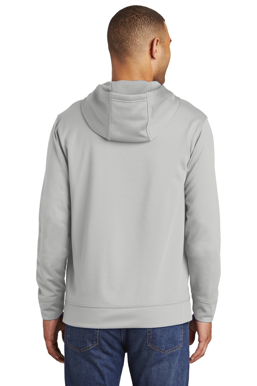 Port & Company PC590H Mens Dry Zone Performance Moisture Wicking Fleece Hooded Sweatshirt Hoodie Silver Grey Model Back