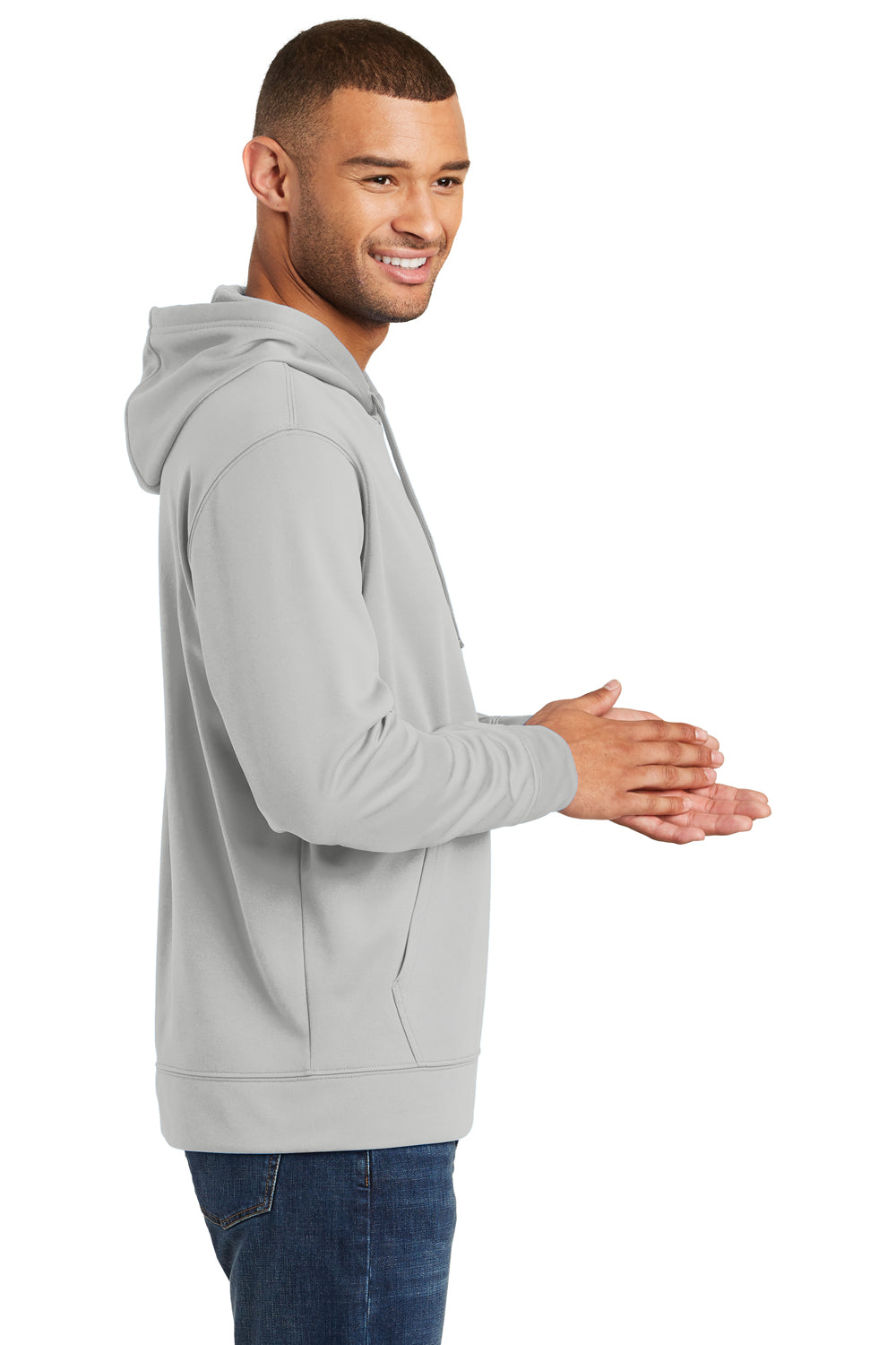 Port & Company PC590H Mens Dry Zone Performance Moisture Wicking Fleece Hooded Sweatshirt Hoodie Silver Grey Model Side