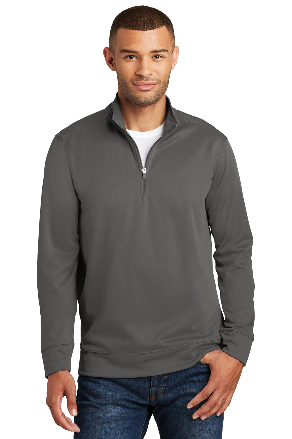 Port & Company PC590Q Mens Dry Zone Performance Moisture Wicking Fleece 1/4 Zip Sweatshirt Charcoal Grey Model Front