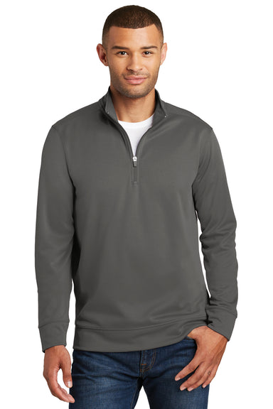 Port & Company PC590Q Mens Dry Zone Performance Moisture Wicking Fleece 1/4 Zip Sweatshirt Charcoal Grey Model Front