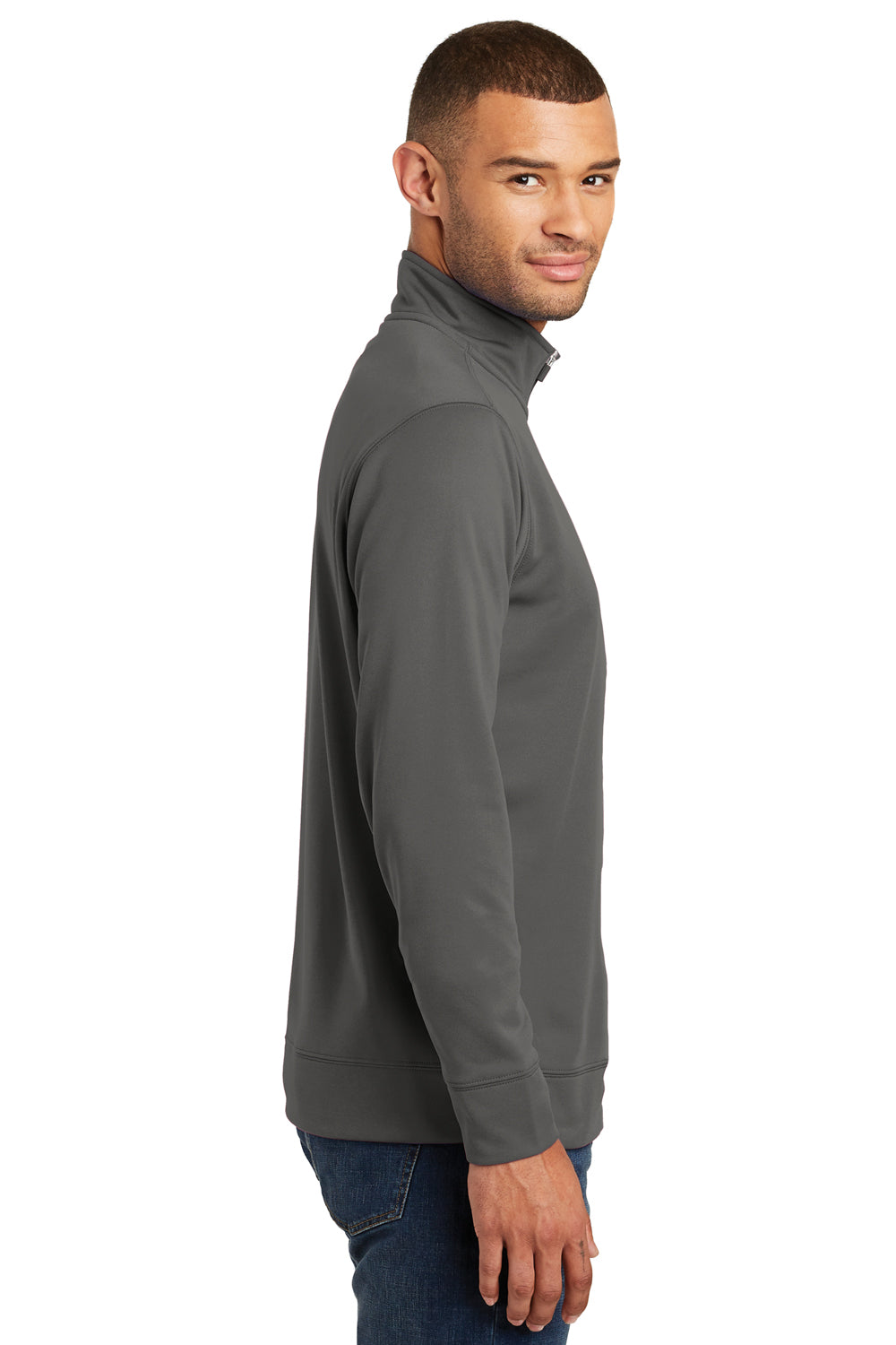 Port & Company PC590Q Mens Dry Zone Performance Moisture Wicking Fleece 1/4 Zip Sweatshirt Charcoal Grey Model Side