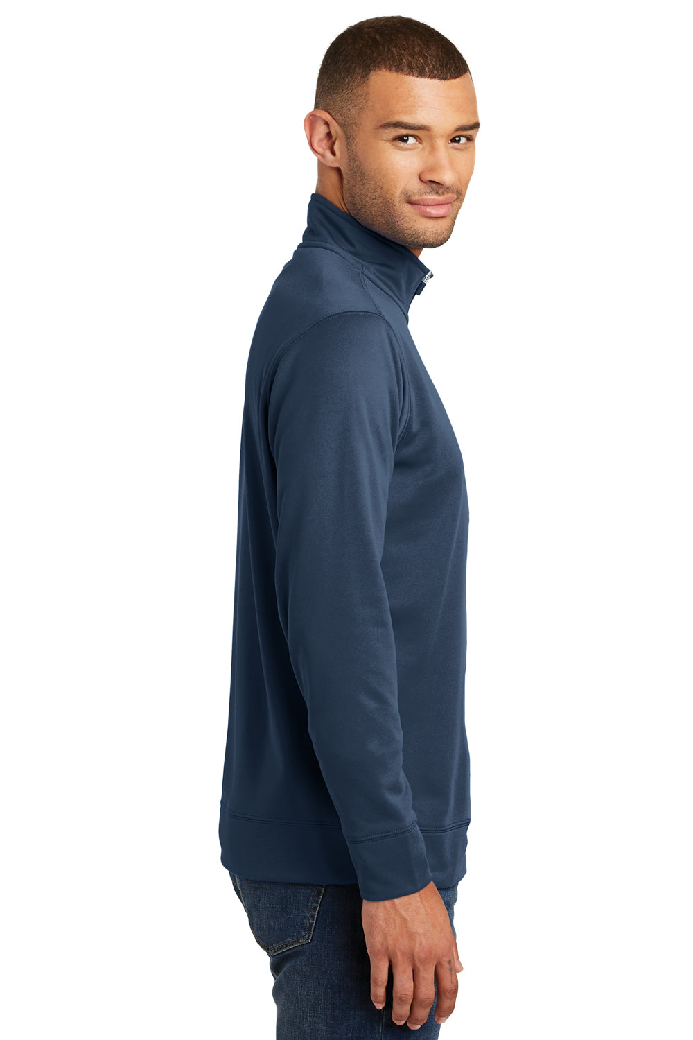 Port & Company PC590Q Mens Dry Zone Performance Moisture Wicking Fleece 1/4 Zip Sweatshirt Deep Navy Blue Model Side