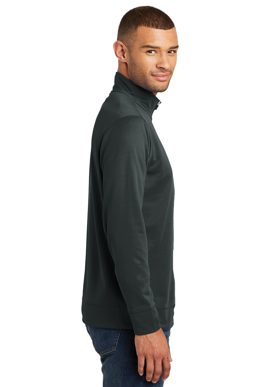 Port & Company PC590Q Mens Dry Zone Performance Moisture Wicking Fleece 1/4 Zip Sweatshirt Jet Black Model Side