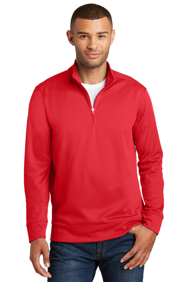 Port & Company PC590Q Mens Dry Zone Performance Moisture Wicking Fleece 1/4 Zip Sweatshirt Red Model Front