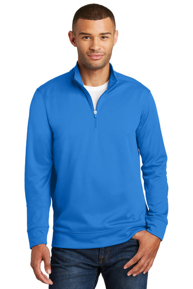 Port & Company PC590Q Mens Dry Zone Performance Moisture Wicking Fleece 1/4 Zip Sweatshirt Royal Blue Model Front