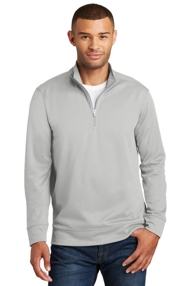 Port & Company PC590Q Mens Dry Zone Performance Moisture Wicking Fleece 1/4 Zip Sweatshirt Silver Grey Model Front