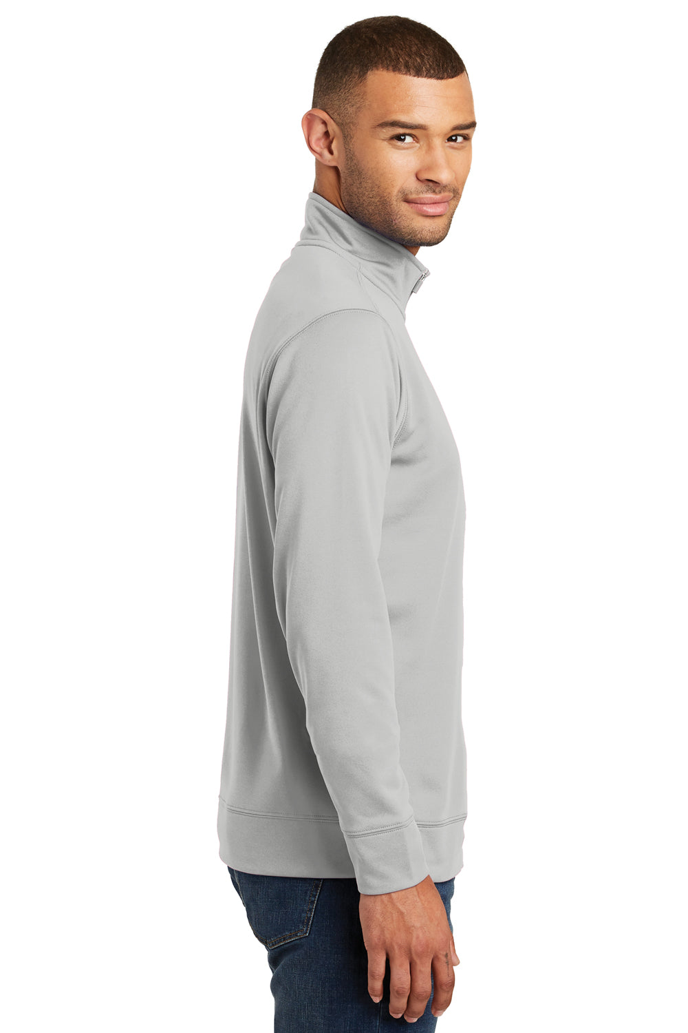 Port & Company PC590Q Mens Dry Zone Performance Moisture Wicking Fleece 1/4 Zip Sweatshirt Silver Grey Model Side