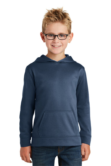 Port & Company PC590YH Youth Dry Zone Performance Moisture Wicking Fleece Hooded Sweatshirt Hoodie Deep Navy Blue Model Front